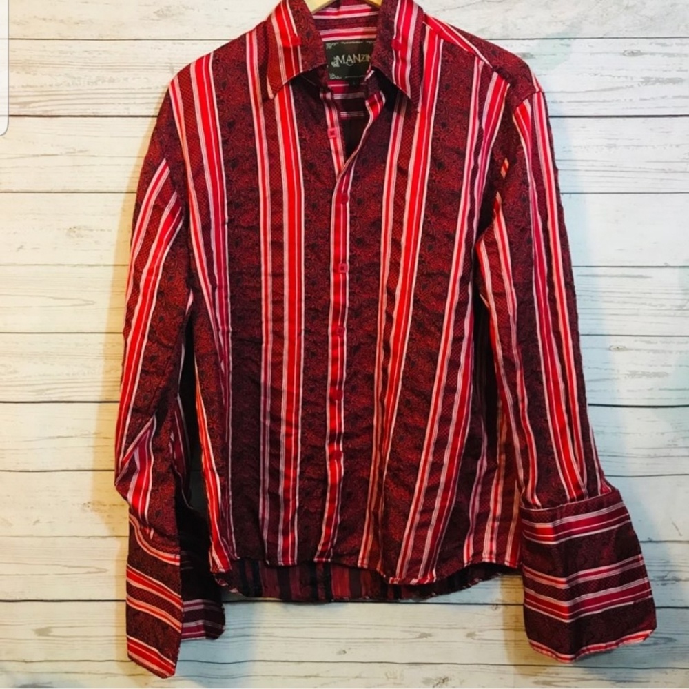 Mens Manzini Striped Shirt Shiny